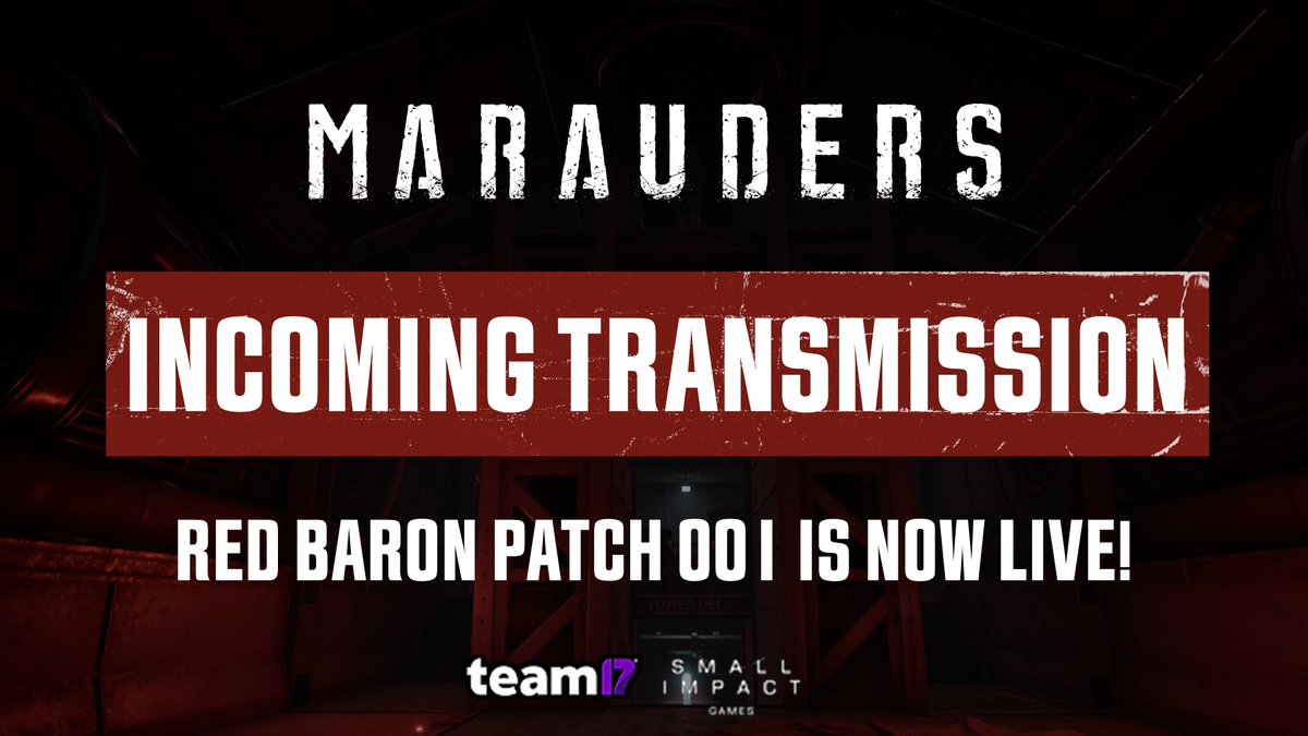 PlayMarauders's tweet photo. Attention all Marauders. 📢

Red Baron Patch 001 is out now! It addresses the Market trader bug, a variety of game crashes, inventory problems, and more. 

You will also notice changes to the AI, balancing, UI, and audio. 

More info: https://t.co/0V8OlCET5C https://t.co/Odk75cqswx