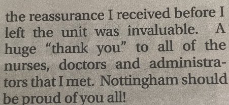 A wonderful letter in the Evening Post for the TIA clinic. Thank you 😊