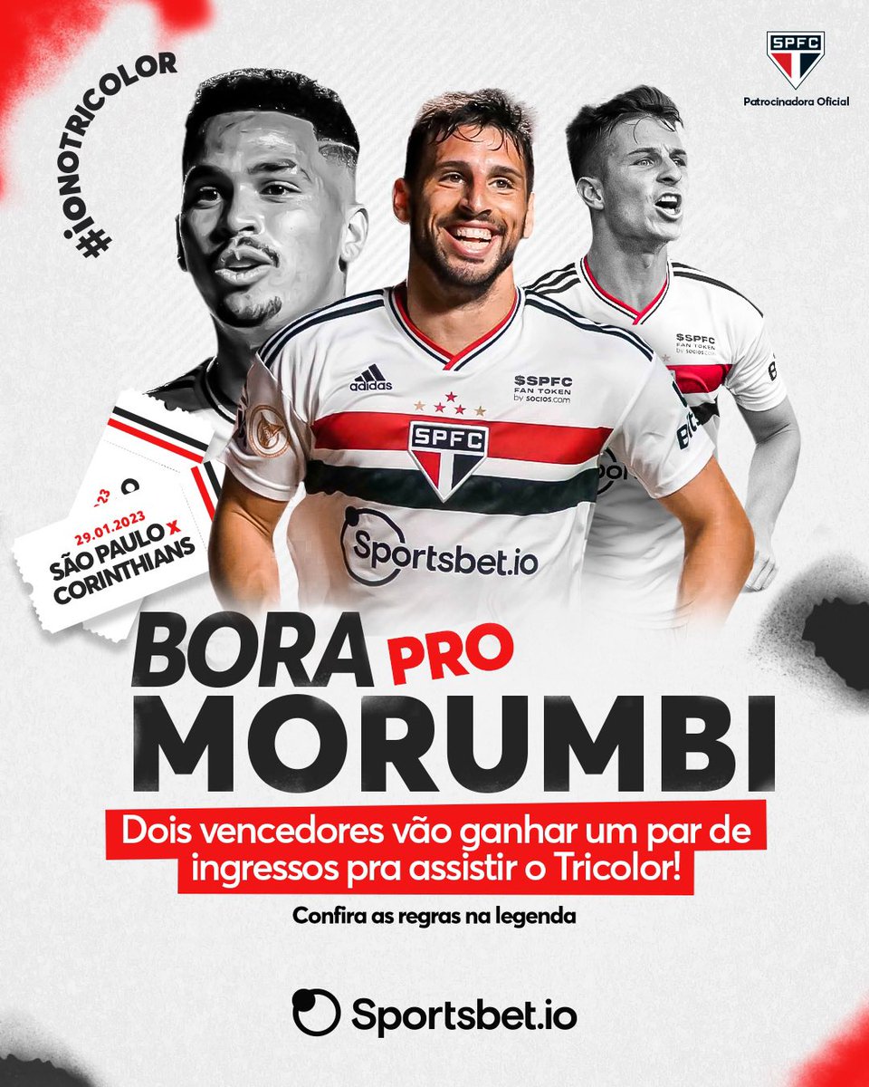 Partiu ver o São Paulo no clássico contra o Corinthians?

Então se liga:

1️⃣Seguir <a href="/sportsbetiobr/">Dicas de Apostas</a>
2️⃣Dar RT nesse tweet 

Fácil assim :)

🚫 Válido apenas para maiores de 18 anos!

🗓 O resultado estará disponível sexta-feira, dia 27, aqui no perfil da io! 

#ioNoTricolor
