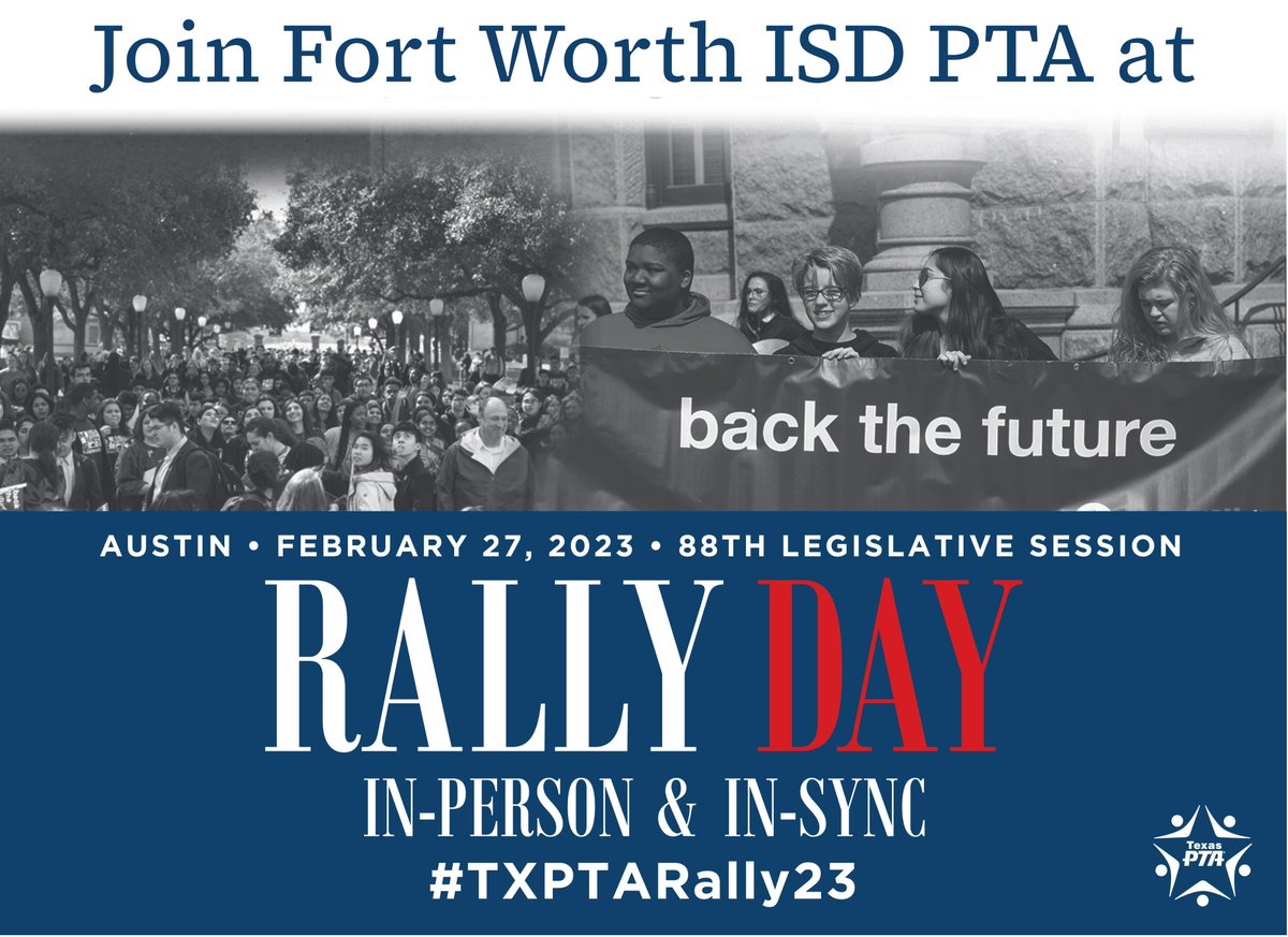 FortPtas's tweet photo. Know a FWISD Student that would benefit from going to Austin for Rally Day and learn about State Gov't? Let us know! more info: https://t.co/krLfmlafVU
Please share!
@amramsey13 @MarceySorensen @JNtheLearner @karenmolinar @FWISDT_L @ken_kuhl 
#TXPTARally23 https://t.co/4fT8d1vA5g