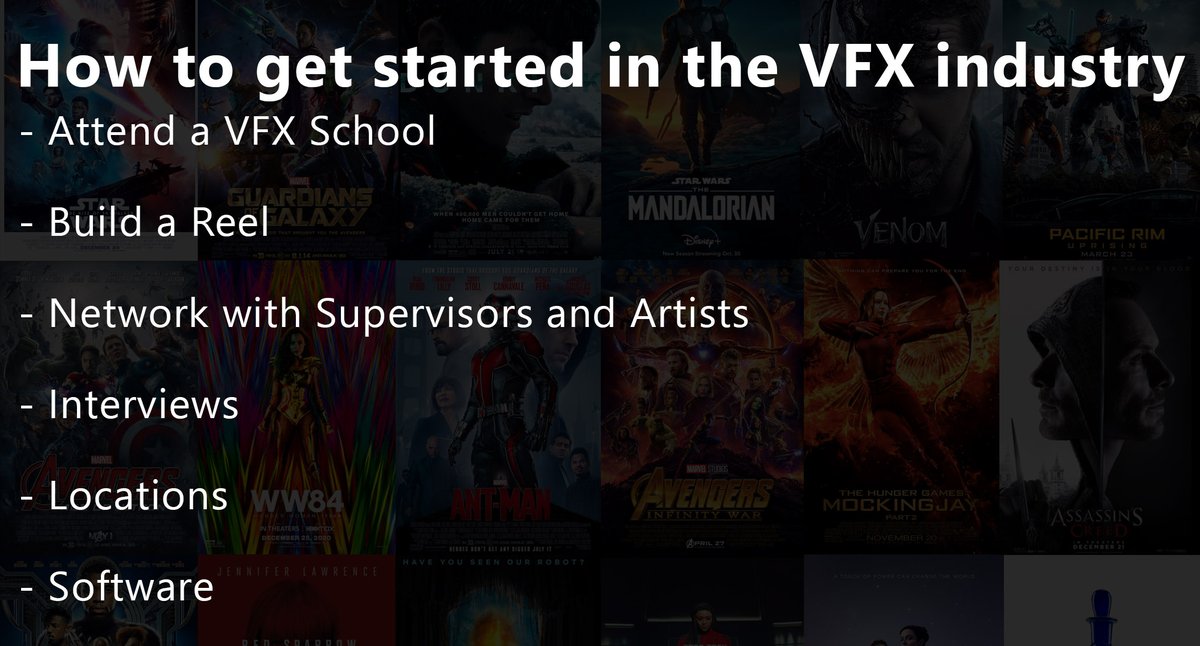 How to get into the Film VFX industry?.

Check out the topics in this thread and leave your questions in the comments. 
I'll be making future threads focusing on some of these topics.

1/15 🧵