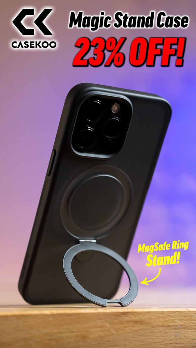 VadimYuryev's tweet photo. This Casekoo case is the BEST adaptation of a MagSafe case I've seen since you can use the MagSafe ring as a stand and it doesn't interfere with MagSafe accessories! @CaseKoo Get 23% OFF the Magic Case Stand on the 25/26th ONLY ➡ https://t.co/wwL64qNKDQ #casekoo #magicstand #ad https://t.co/HfH0OUMts8