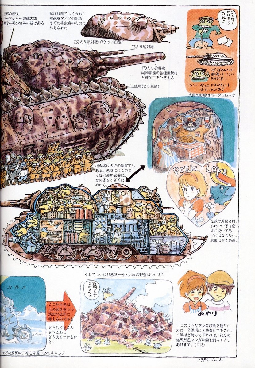 larrynguyen0096's tweet photo. Some of Hayao Miyazaki wacky multi-turret tank designs from his 1997 Daydream Notes https://t.co/NNSMU55gFg