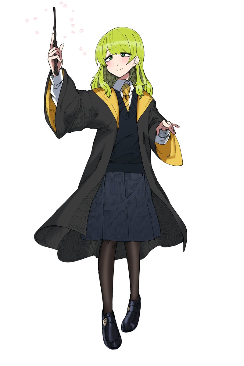 1girl solo hogwarts school uniform wand green hair green eyes school uniform  illustration images