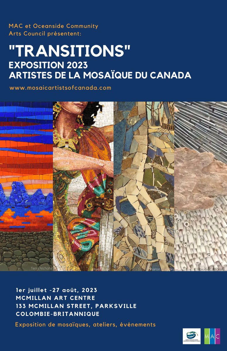 Submissions open! mosaicartistsofcanada.com/submit Poster highlights works by Terry Nicholls, Lilian Broca,  Sharon Loeppky and Roxane Campeau. 
#mosaic #mosaicart #modernmosaic #canadianartists #mosaicartists #mosaïque #artdelamosaïque #mosaïquecontemporaine  #artistesdelamosaïque