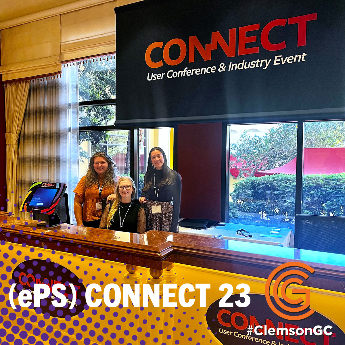 GC students Alexis Smoak, Mallory Colwell and Mary Michael Middleton are hard at work at the registration booth for ePS Connect '23 in Las Vegas.