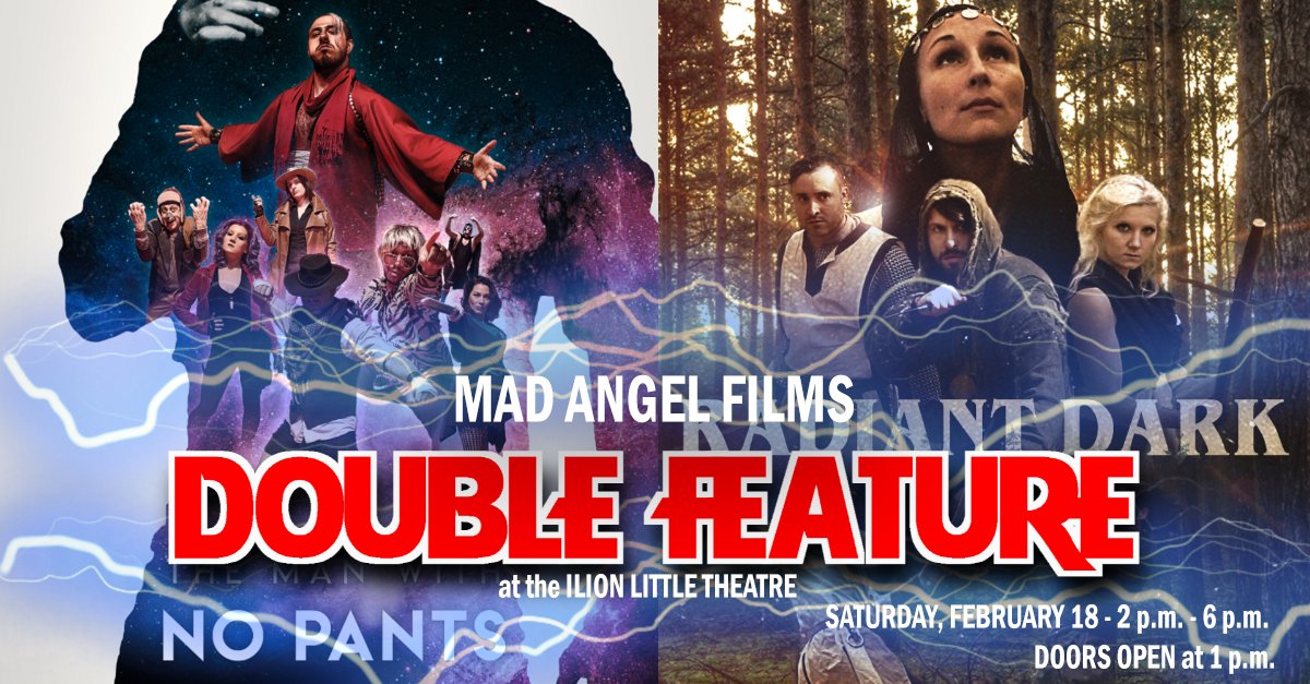 ilionltc's tweet photo. Join the cast and crew of Mad Angel Films as they celebrate a double feature of The Man With No Pants and Radiant Dark at the Ilion Little Theater on February 18, beginning at 2 p.m.

ADVANCE TICKETS AVAILABLE HERE: https://t.co/PIrUFTYX9k https://t.co/bpKzFKPjqv