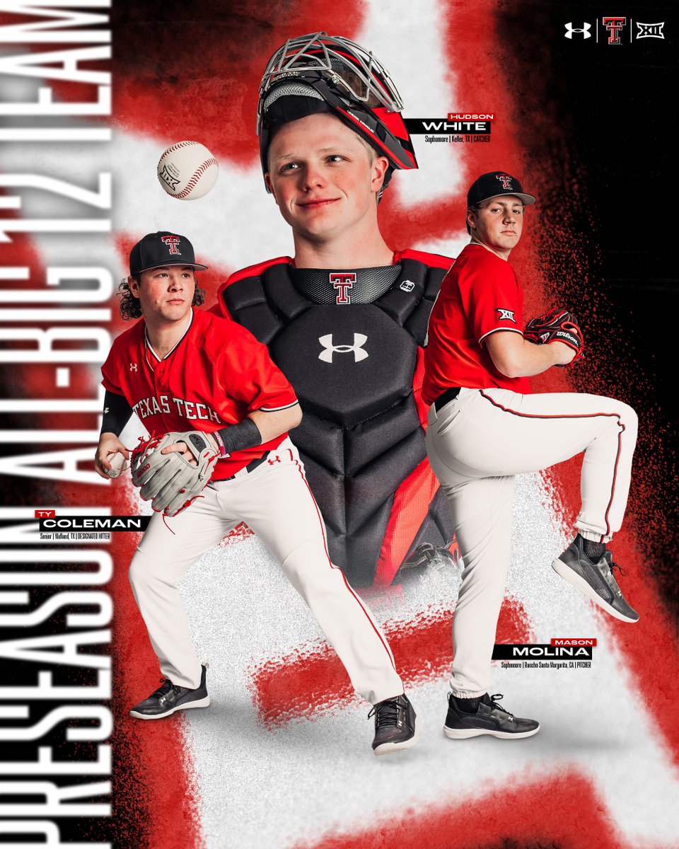 Texas Tech Baseball (@ttu_baseball) on Twitter photo ๐ด ๐ฃ๐ฟ๐ฒ๐๐ฒ๐ฎ๐๐ผ๐ป ๐๐น๐น-๐๐ถ๐ด ๐ญ๐ฎ ๐ง๐ฒ๐ฎ๐บ โซ๏ธ
Early honors roll in for the Tech trio of :
โช๏ธ <a href="/TyColeman7/">Ty Coleman</a>
โช๏ธ <a href="/masonmolinaa/">Mason Molina</a>
โช๏ธ <a href="/Hudsonwhite8/">Hudson White</a>
#WreckEm | #Big12BSB ๐ด ๐ฃ๐ฟ๐ฒ๐๐ฒ๐ฎ๐๐ผ๐ป ๐๐น๐น-๐๐ถ๐ด ๐ญ๐ฎ ๐ง๐ฒ๐ฎ๐บ โซ๏ธ
Early honors roll in for the Tech trio of :
โช๏ธ <a href="/TyColeman7/">Ty Coleman</a>
โช๏ธ <a href="/masonmolinaa/">Mason Molina</a>
โช๏ธ <a href="/Hudsonwhite8/">Hudson White</a>
#WreckEm | #Big12BSB