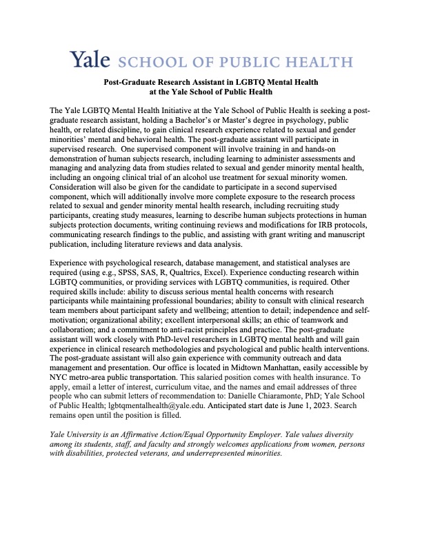 We're HIRING for a Post-Graduate Associate to join our team in NYC! Please spread the word and see below for details 🤓🏳️‍🌈🏳️‍⚧️