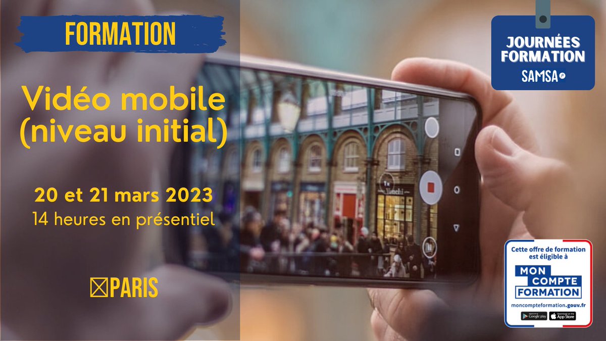 couve's tweet photo. Samsafr: Améliorez votre contenu vidéo avec notre formation sur les techniques de tournage et de montage avec un smartphone lors des #JourneesFormationSamsa
Financement possible selon votre situation (CDI, CDD, #pigiste, auteur, pole emploi, #intermitten… https://t.co/T0Mot6mS30