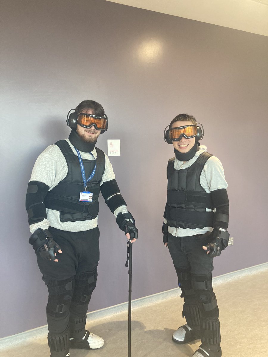 NollaigBourke's tweet photo. Gearing up for our Semester 2 teaching on Ageing @tcd - @MattMcElheron and Daniel modelling the frailty simulation suits that we use to get students thinking of some of the underlying biology of ageing and clinical &amp; societal impact @TCDGerontology @TrinityMed1 @tilda_tcd https://t.co/8mNySRHWbR