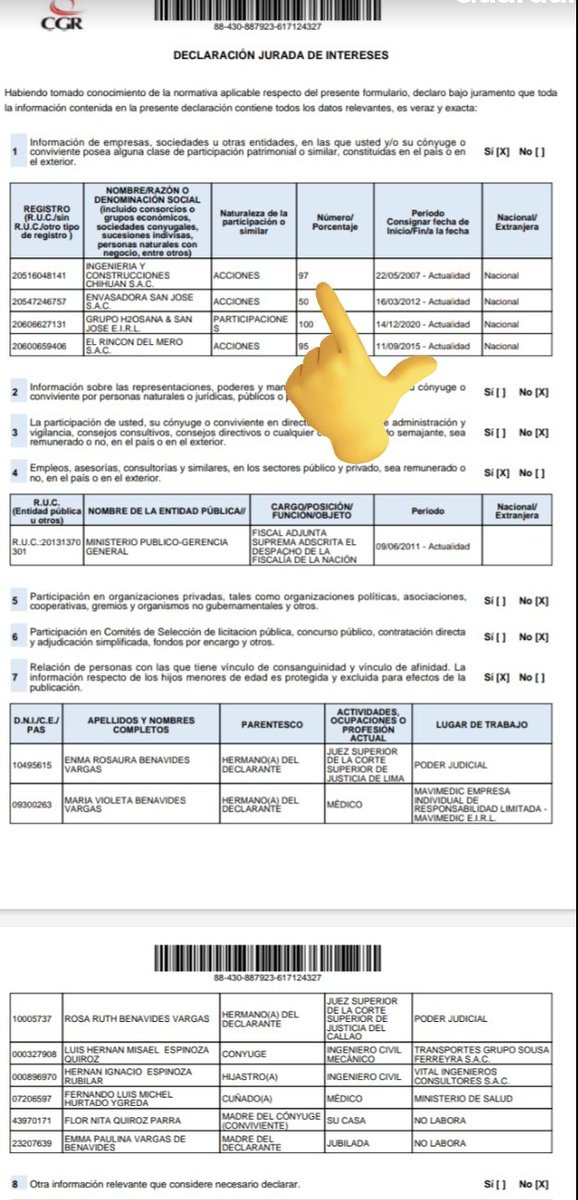 La fiscal de nación Patricia Benavides tiene 97% de acciones de Ingeniería y Construcciones CHIHUAN que contrata con Roque Benavides, dueños de Willax investigados por lavado de activos y mineras Las Bambas, Pierina, Volcán, Toromocho y Shougan.