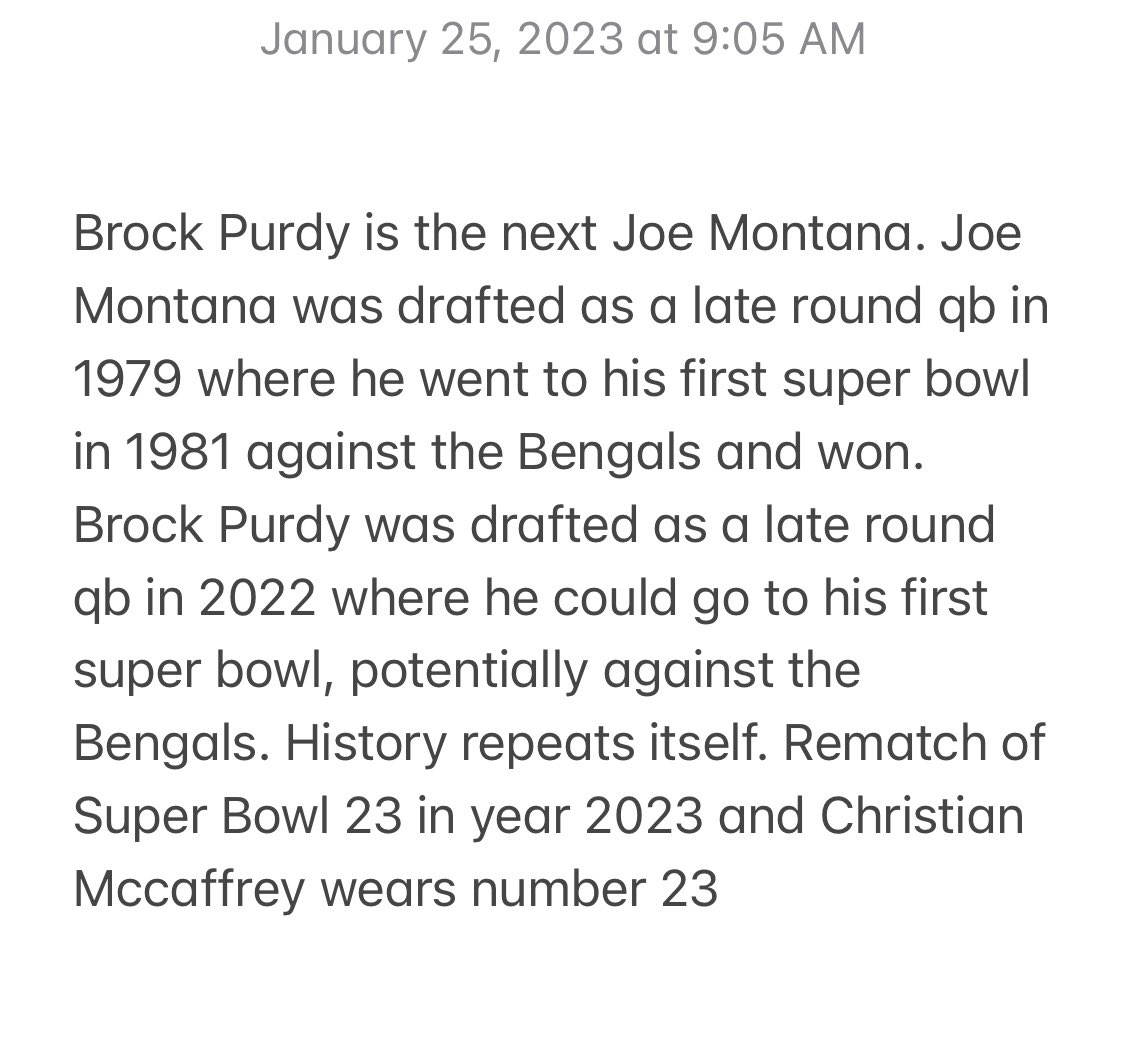 FallasFantasy's tweet photo. 49ers vs. Bengals Super Bowl. You heard it here first ⬇️ #NFL #SuperBowlLVII https://t.co/sDVusAKmog