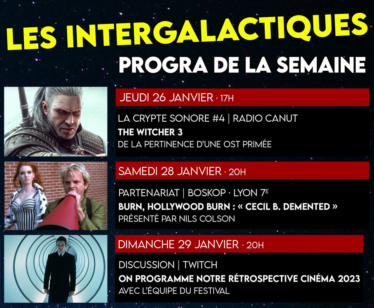Notre programmation de la semaine qui arrive en milieu de semaine, car voilà :)

Infos :
linktr.ee/Les_Intergalac…