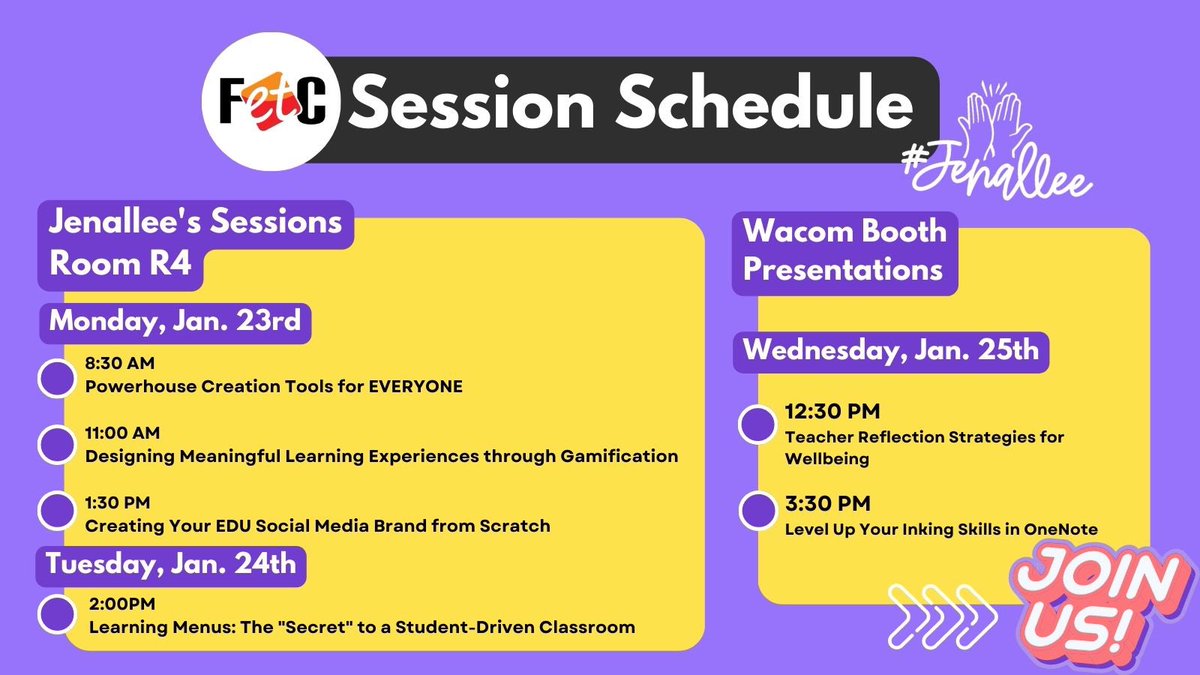 #Jenallee is so excited to be presenting in the @wacomedu booth today! 
Come see us for a chance to win an Intuos tablet! 💯
⏰ 12:30 & 3:30
❓Booth 2323

#Wacomforeducation #SEL #Wacom #FETC