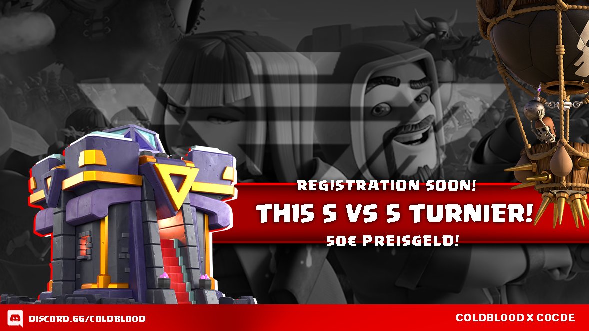 #ClashOfClans
Coldblood ist damit offiziell eröffnet. Wenn ihr eine etwas andere Gaming Orga sucht, seit ihr bei uns richtig. Außerdem gibt's bald schon nen Th15 Turnier mit 50€ Preisgeld. Seit unbedingt dabei: discord.gg/coldblood