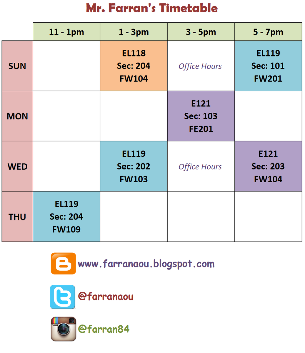 farranaou's tweet photo. Wishing you all a prosperous second semester :) Here's my schedule so that the haters know which sections to avoid :D #AOU #AOUKW #AOUKWT https://t.co/FWZJVAVprv