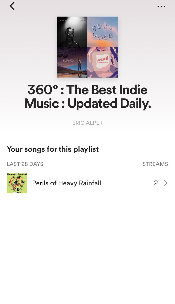 Thank you @thatericalper for having Perils of Heavy Rainfall on your Spotify playlist: 360: The Best Indie Music.   

#indie #indiemusic #spotify #spotifyplaylist #yegarts #albertamusic #canada #singersongwriter #globalmusic #world #singerspotlight