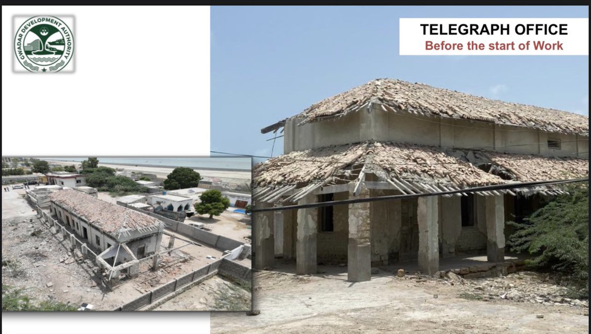 QambraniMujeeb's tweet photo. GDA @AuthorityGwadar is working on preservation of heritage sites in Gwadar in order to preserve history and to promote tourism. These dilapidated buildings will be restored in original architecture. 1/2 @dpr_gob @GovtofPakistan @AQuddusBizenjo @cs_balochistan @WorldHeritages https://t.co/qRe0slvfjh