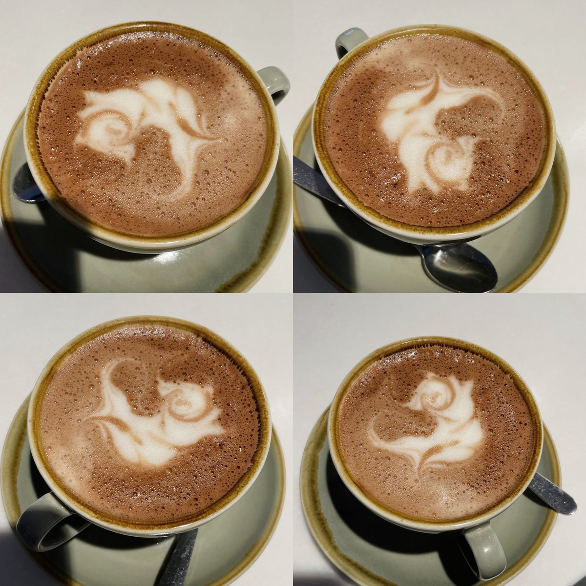 Whenever I get coffee at <a href="/YorkTheatre/">York Theatre Royal</a> I love to play the game of “What do you see?” 
In this one I see a rose and a seahorse! What do you see? #theatre #game #see #coffee #coffeetime
