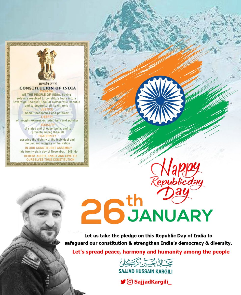 SajjadKargili_'s tweet photo. Let's take the pledge on this Republic Day of India to 
safeguard our constitution and strengthen India’s democracy &amp; diversity. 

#HappyRepublicDay https://t.co/WFdPx5LyRC