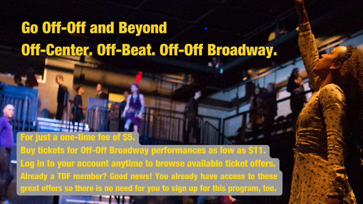 TDFNYC's tweet photo. Want to see the best of #OffOffBway?!
TDF's #OffOffandBeyond membership is open to everyone, for just a one-time fee of $5.
Sign up--> https://t.co/iXz68TNdyX https://t.co/6jMSLmy2oV