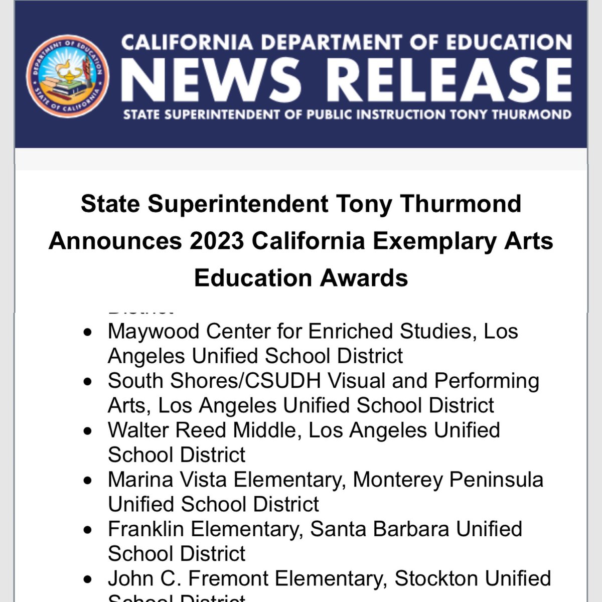 Congratulations MaCES Visual and Performing Arts Department for the Teaching and Leadership in recognition of the Arts. @LAUSDSup @LASchoolsEast @Jackie4LAkids