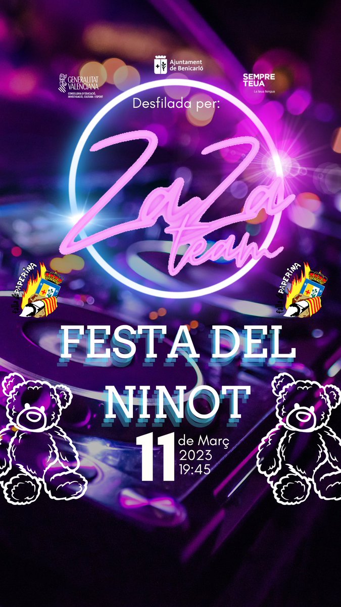 fallaLaPaperina's tweet photo. DESFILADA DEL NINOT‼️

El nostre recorregut serà amenitzat Zaza Team .
Bona música, ball i xalera 🧸

Encara no has reservat la teua disfressa? 
Escriu-mos per DM! ✌🏽 https://t.co/0ZO2C2BmaQ