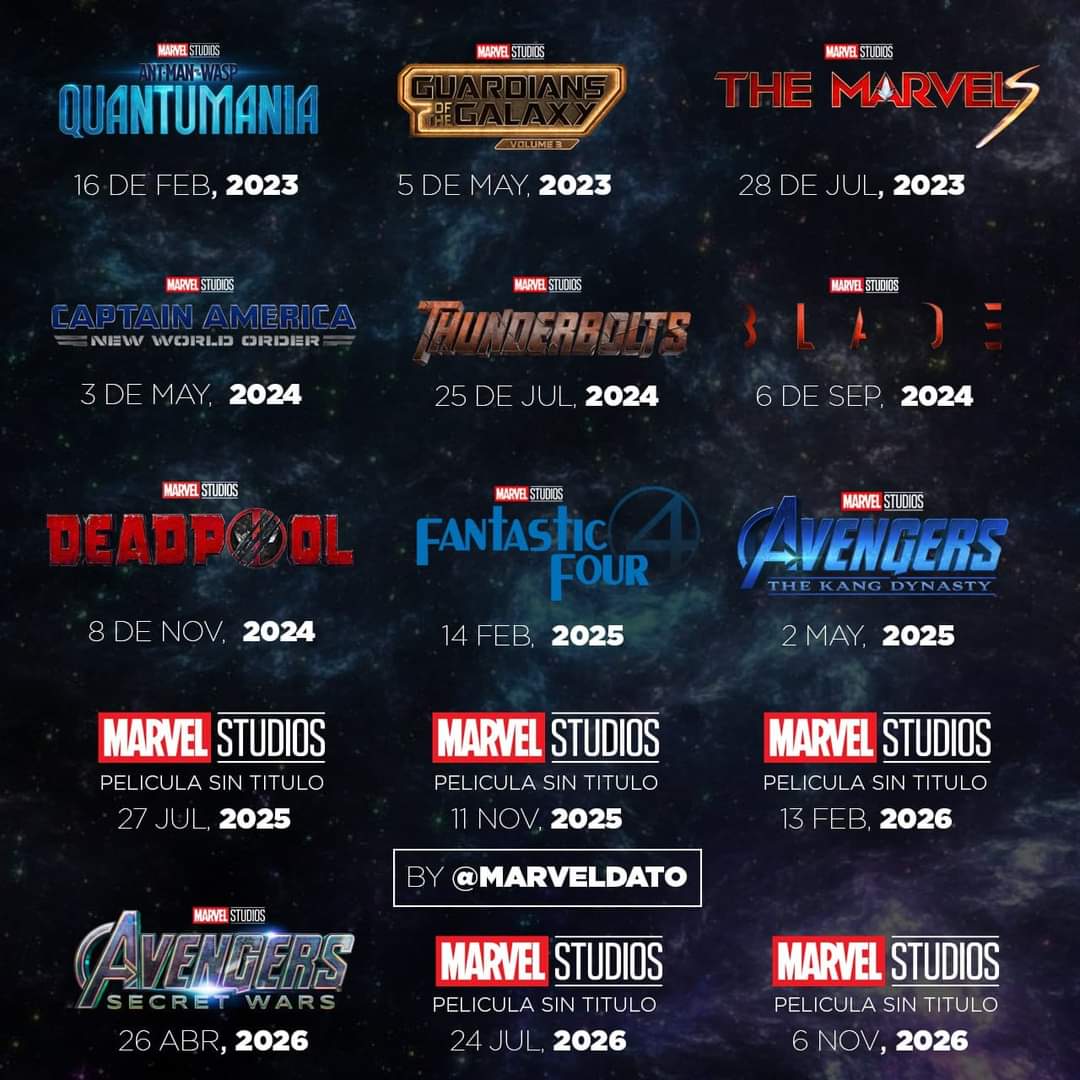 CineplexMx's tweet photo. 🔴CALENDARIO MARVEL SE MODIFICA | #MarvelStudios agregó 5 nuevas películas a su calendario, aún sin título. ¿Cuáles creen que sean? 

#AntManAndTheWaspQuantumania https://t.co/DWy0ZCdNAy