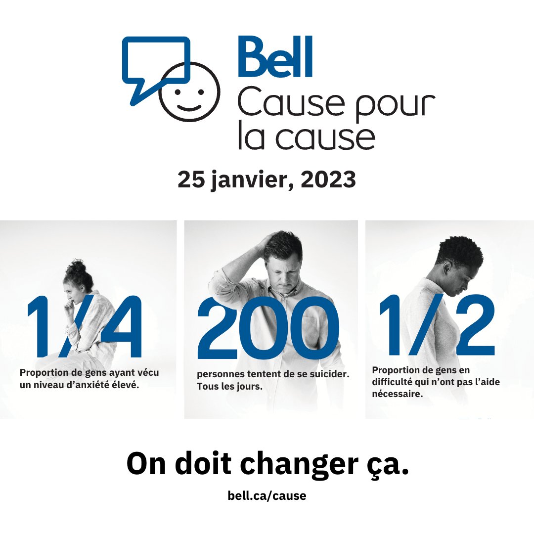 On #BellLetsTalk Day, join us in helping to CHANGE the stigma surrounding mental illness 💙
-----
À l'occasion de la Journée #BellCause pour la cause, joignez-vous à nous pour aider à CHANGER la stigmatisation entourant les maladies mentales 💙