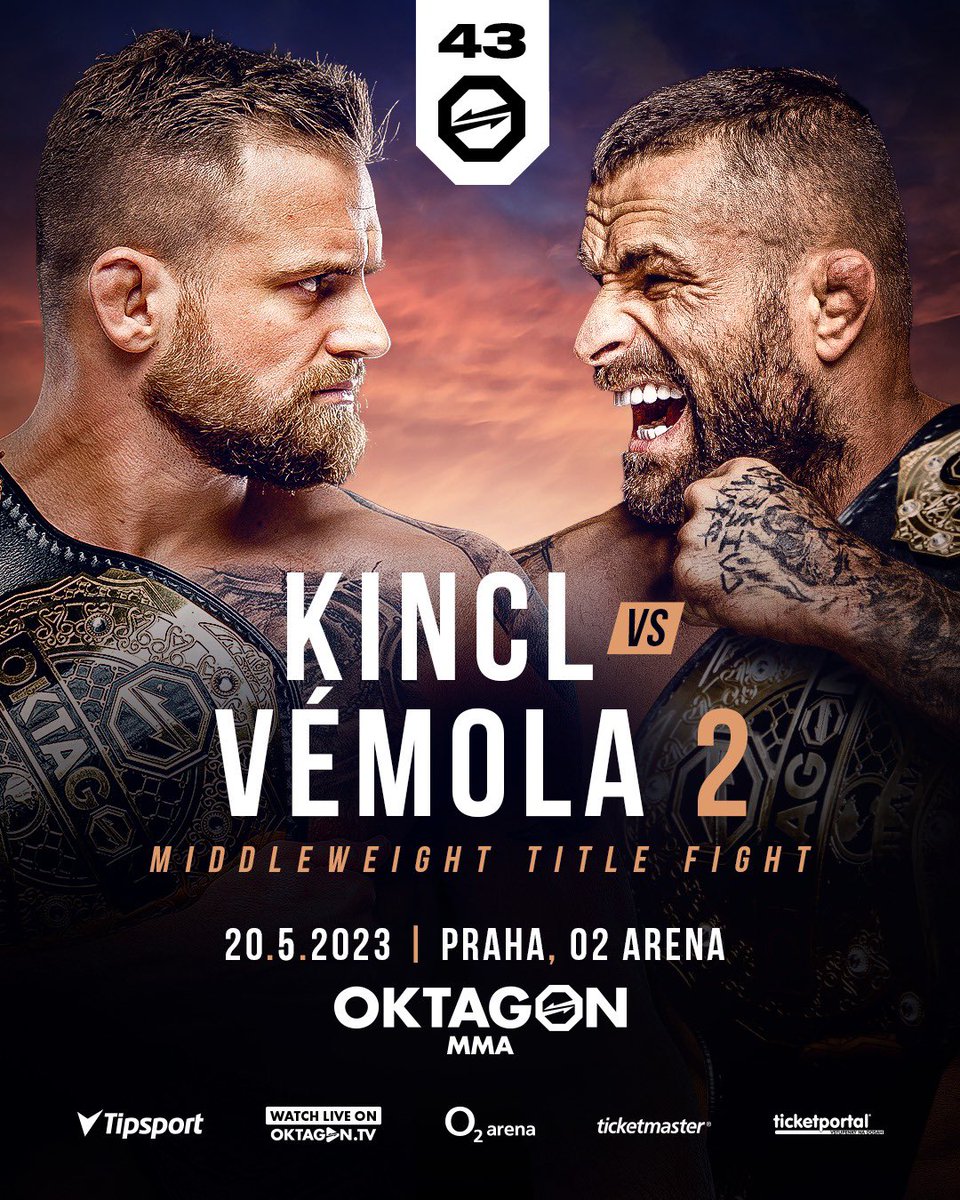 OktagonOfficial's tweet photo. 🚨 BREAKING NEWS 🚨 

Kincl vs. Vémola 2 is back on!

One of the biggest fights in OKTAGON MMA history will go down on May 20 inside the O2 Arena, Prague at OKTAGON 43.

Who will get the ultimate bragging rights in their heated rivalry?

Buy tickets👇🏼
🎫https://t.co/uyDbJTvJNG https://t.co/rS2RRUWww2
