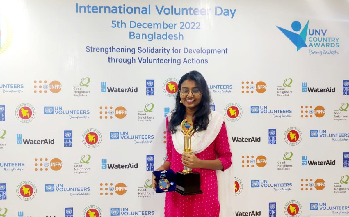 On International Volunteers Day, awarded with the IVD Bangladesh Volunteer Award 2022' hosted by UNV Bangladesh, Ministry of Local Government, Rural Development and Cooperatives, Ministry of Disaster Management and Relief, UNFPA and UNDP. 

#IVD2022
#volunteering