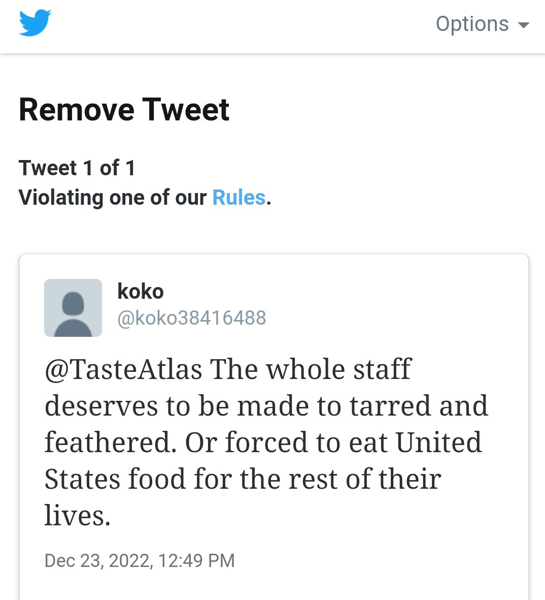 I'm back! They put me in a concentration camp for a week for this reply to that ridiculous country food ranking.