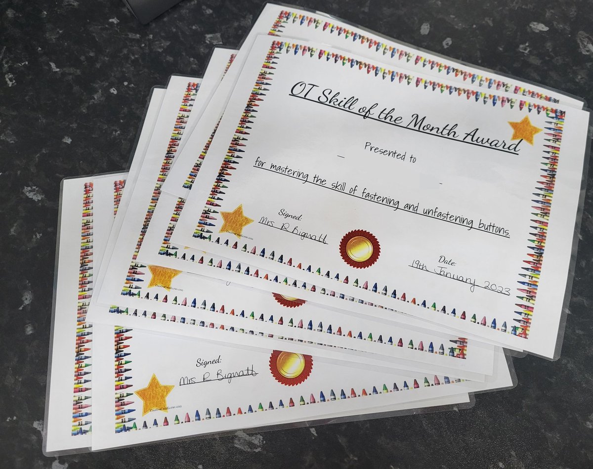MrsB_OTchampion's tweet photo. January's OT skill of the month is fastening and unfastening buttons. Successful pupils receive 5 of our HARRI dojos, a certificate and their names displayed on the winners wall! Over 20 pupils from one class have earned their certificates so far! Well doneπ @Topcliffeschool https://t.co/L5zbf0NxmG