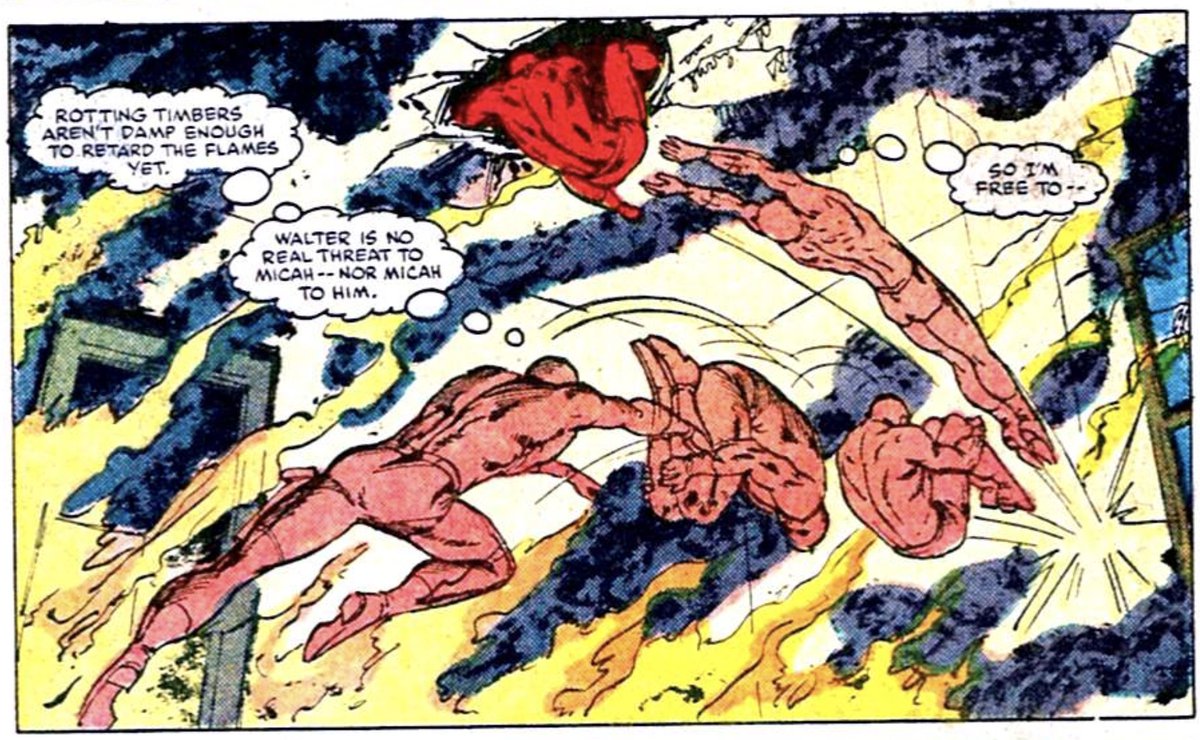 Daredevil escapes a fire using the De Luca Effect. From Daredevil #214 by Denny O'Neil, David Mazzucchelli & co. #DeLucaEffect #howcomixwork