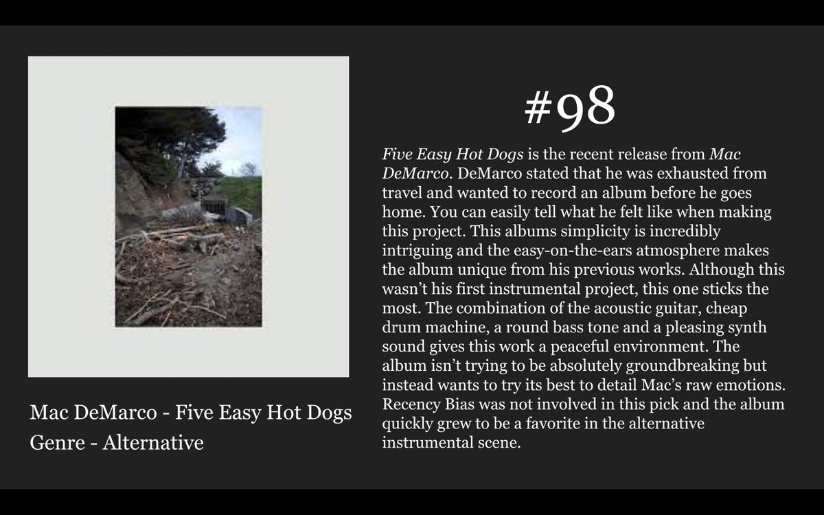 My Top 100 Albums of All Time
#98
Mac DeMarco - Five Easy Hot Dogs