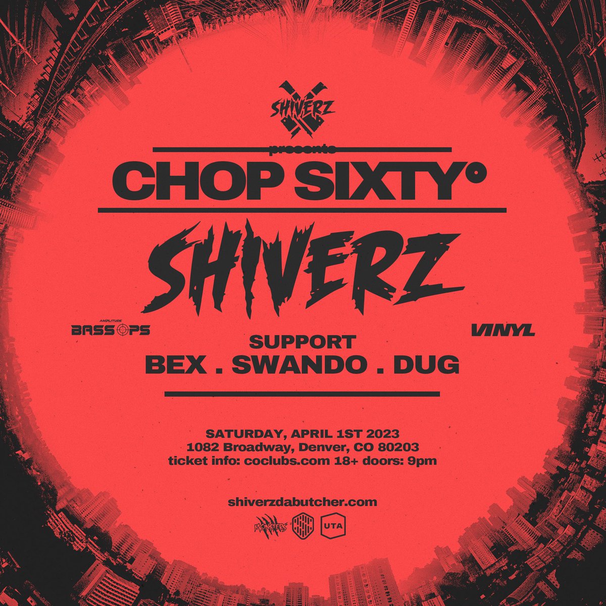 This is not an April fools joke 🚨 BASS OPS: <a href="/djshiverz/">SHIVERZ DA BUTCHER</a> 🔪 April 1st 2023 🐚 Pre Sale starts tomorrow from 10AM - 10 PM with the code “CHOPSIXTY” all caps no spaces‼️ Text BASS OPS to 303-529-2472 for the link 🎫🔗