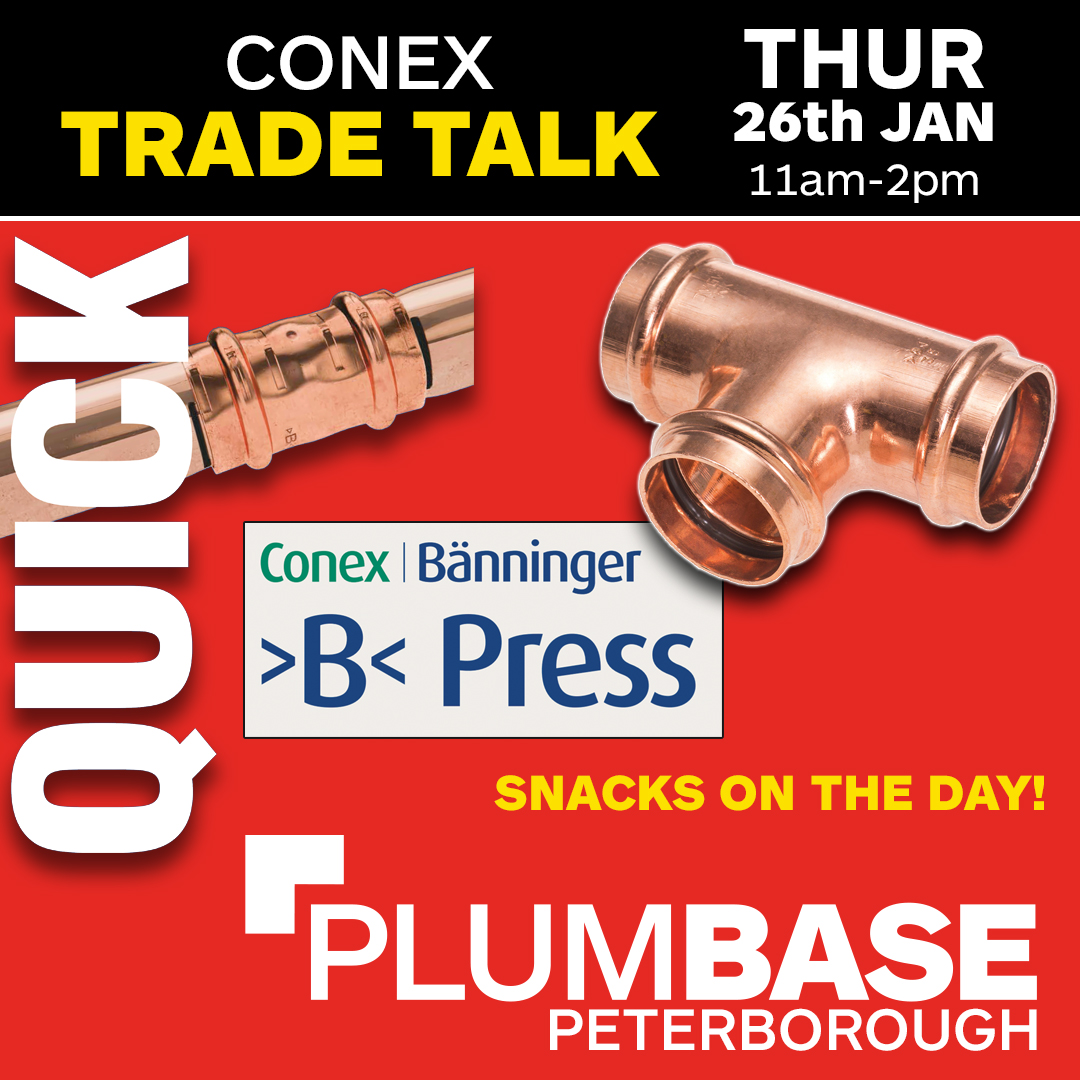 plumbaseuk's tweet photo. IBP CONEX are discussing the benefits of their copper B-press fittings at PLUMBASE Peterborough tomorrow 11am-2pm. Snacks will be available. #Plumbing #Heating #CopperTube #Fittings https://t.co/iaN26N8ytY