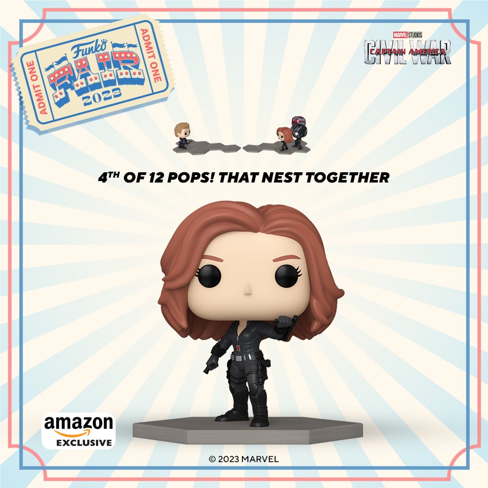 Funko on "Funko Fair 2023: Marvel Studios' Captain America: Civil War (Build-A-Scene). Pre-order Black Widow, the fourth of 12 total Amazon exclusives that nest together. Stay tuned more drops this