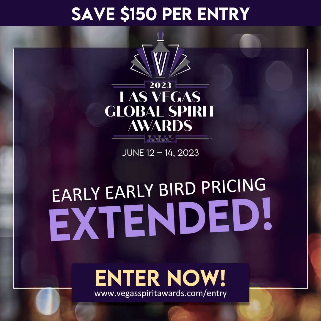 LVSpiritAwards's tweet photo. Enter your brand in the #LasVegas Global Spirits Awards competition &amp; SAVE $150 per entry. 

🍸 Select winners will be offered immediate distribution in the world's most competitive, most visible spirits market, Las Vegas. 

Enter Here >>> https://t.co/lWbF5o2RAO https://t.co/fpMYyzZ4QP