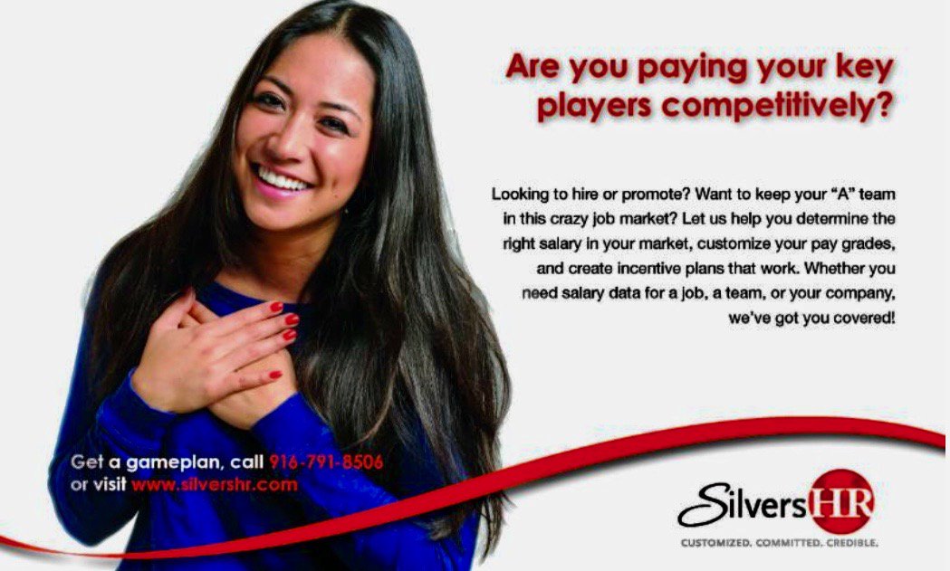 Silvers_HR's tweet photo. Are you paying your key players competitively? We can help your #business get a #gameplan! Give us a call here: ☎(916) 791-8506
https://t.co/p7OvtI4Au9
#silversHR #HRconsulting #training #humanresources #employee #handbooks #management #compensation #benefitprogram #retention https://t.co/oyv9y8DsUv