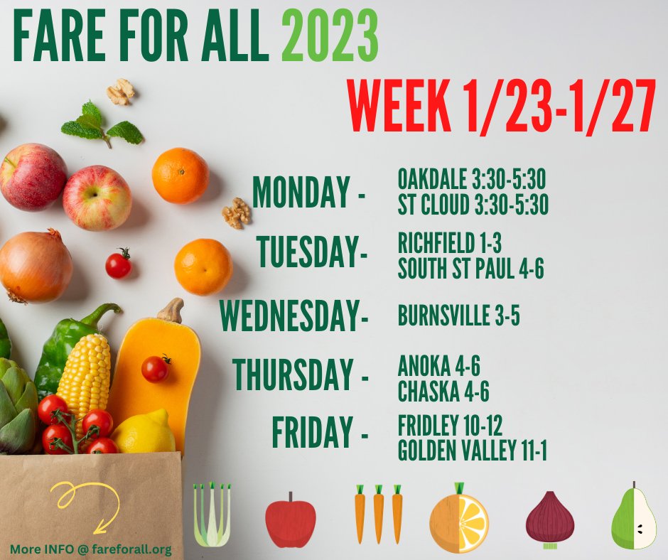 Looking for food before the weekend? Our friends at Fare For All The Food Group will be having their discount grocery program this Friday, January 27th at the Humane Society, 845 Meadow Lane North Golden Valley 55422 from 11-1pm. All are welcome, 30-40% off retail prices.