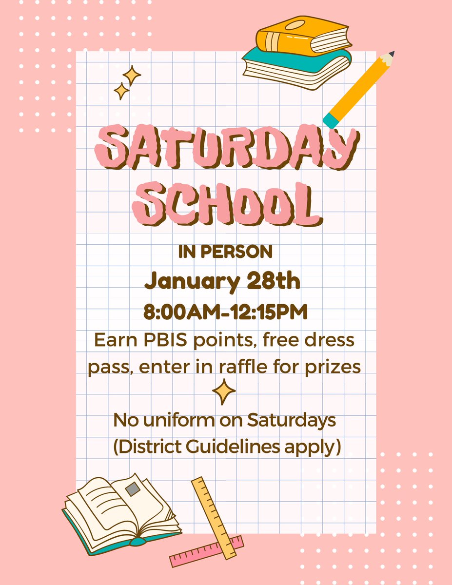 Hey Oaks Eagles! Don't forget this Saturday is our Attendance Makeup Academy! From 8am to 12:15pm uniforms are not required but please remember to follow the district dress code policies. Join us for some fun and prizes!