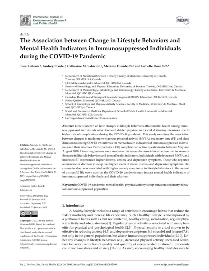 Isabelle Doré (@isab_dore) on Twitter photo Congrats to <a href="/tarazeitoun/">tara</a> & all co-authors <a href="/MelanieDieude/">Melanie Dieude</a> <a href="/sabi_catz/">Catherine Sabiston</a> <a href="/audreyplante/">Audrey</a> for the very first paper published as part as <a href="/LaurentProjet/">Projet Laurent</a> !!
Also a big thank to co-I <a href="/PradaCF/">Christopher Fernandez-Prada (He/Him)</a>, all colleagues and of course participants involved in this project! Congrats to <a href="/tarazeitoun/">tara</a> & all co-authors <a href="/MelanieDieude/">Melanie Dieude</a> <a href="/sabi_catz/">Catherine Sabiston</a> <a href="/audreyplante/">Audrey</a> for the very first paper published as part as <a href="/LaurentProjet/">Projet Laurent</a> !!
Also a big thank to co-I <a href="/PradaCF/">Christopher Fernandez-Prada (He/Him)</a>, all colleagues and of course participants involved in this project!