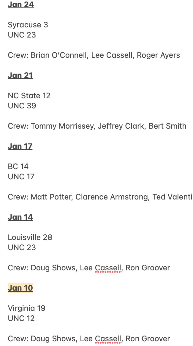 BrentAxeMedia's tweet photo. Took a look at UNC's last few ACC games just to see if I could spot a #FreeThrowsMatter pattern. I get their style of play is going to get them whistles, but my god last night was just inexcusable. Syracuse had 38 points in the paint but 3 FT's? As Boeheim said: "Unusual." https://t.co/oYaRjz9bxj