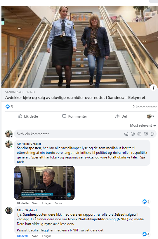 EinSamfunnsplan's tweet photo. Nokre av oss kommenterte på #Sandnesposten si sak i går. Dei blei gjort merksom på at politikontakt Heggli i saka var #NNPF medlem, noko SP svara meg i melding, kunne vore opplyst om og dei tok saka vidare. Spent på om dei gjer noko meir. #NarkoTwitter https://t.co/sAdKKpT1bW