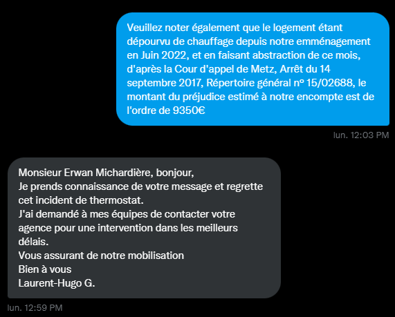 ErwanMich's tweet photo. Pour ceux qui se demandent, j'ai bien eu Monsieur G en DM lundi, hein, mais rien n'a bougé depuis, j'ai même appelé le presta de l'agence, ils n'ont jamais entendu parler du problème https://t.co/U8ifXexjc6