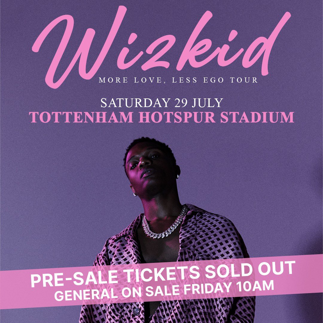 wizkidayo's tweet photo. Pre-Sale sold out! 
General on sale Friday 10am! 💜🦅 https://t.co/KoImStR6JE