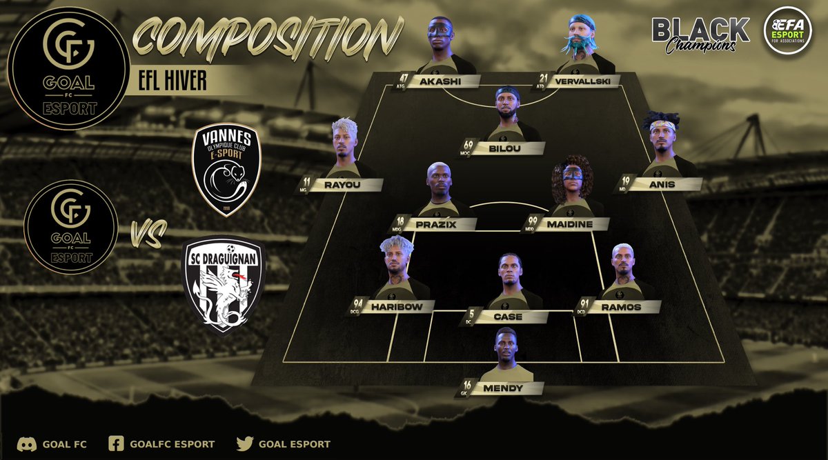 ✦ 𝗝𝗼𝘂𝗿 𝗱𝗲 𝗠𝗮𝘁𝗰𝗵

❄️】𝗘𝗙𝗟 𝗛𝗶𝘃𝗲𝗿 
🏆 <a href="/eSportFA_FR/">ESPORT FOR ASSOCIATIONS</a> 

⌚️𝟮𝟮𝗛𝟬𝟬
🆚】➣ <a href="/eSport_VOC/">VOC eSport</a> 
⌚️𝟮𝟮𝗛𝟮𝟬
🆚】➣ @PuReSport_ 

𝗘𝗻 𝗹𝗶𝘃𝗲 𝗮̀ 𝗽𝗮𝗿𝘁𝗶𝗿 𝗱𝗲 𝟮𝟮𝗛
🖥️】➣ twitch.tv/goalfc_esport

#Goalisinway⚜️