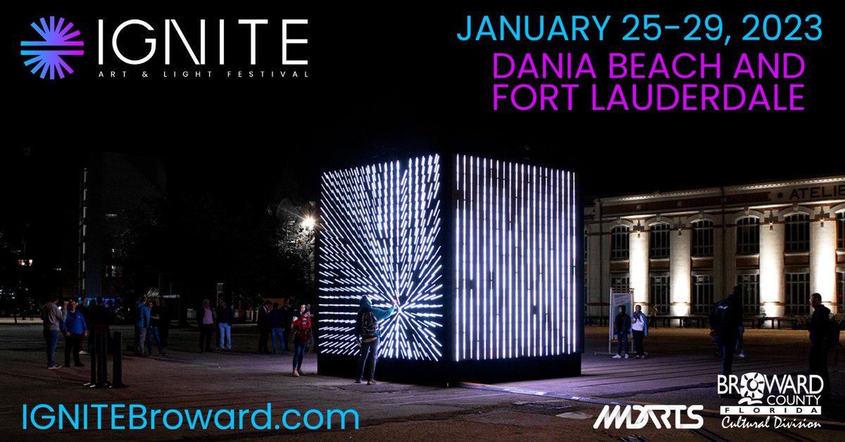 RiverwalkFTL's tweet photo. IGNITE Broward starts TONIGHT!

5 days of immersive projection mapping &amp; interactive light sculptures &amp; installations

Kickoff event - Weds 1/25 - 7 PM @MODSFTL

Wed 1/25-Sun 1/29
Esplanade Park &amp; MODS - 6-10 PM, Fri &amp; Sat 6-11 PM
@YesWeAreMad - 10 AM-8 PM, Fri &amp; Sat until 11 PM https://t.co/NyLVsaTN81